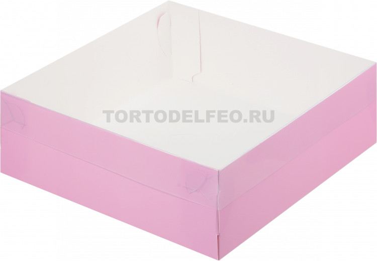 Коробка Премиум с пластиковой крышкой Розовая 20*20*7 см
