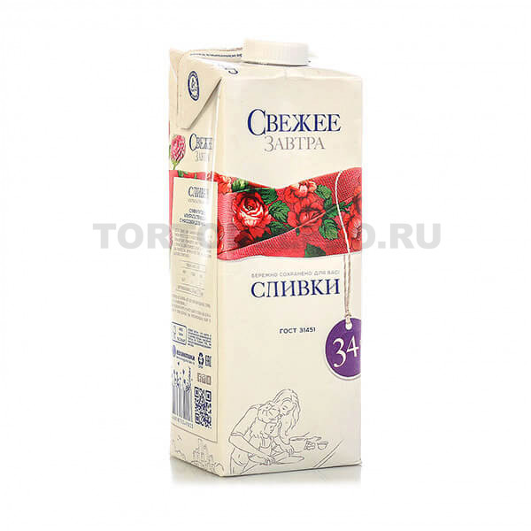 Сливки 1л т/п Свежее завтра 34%